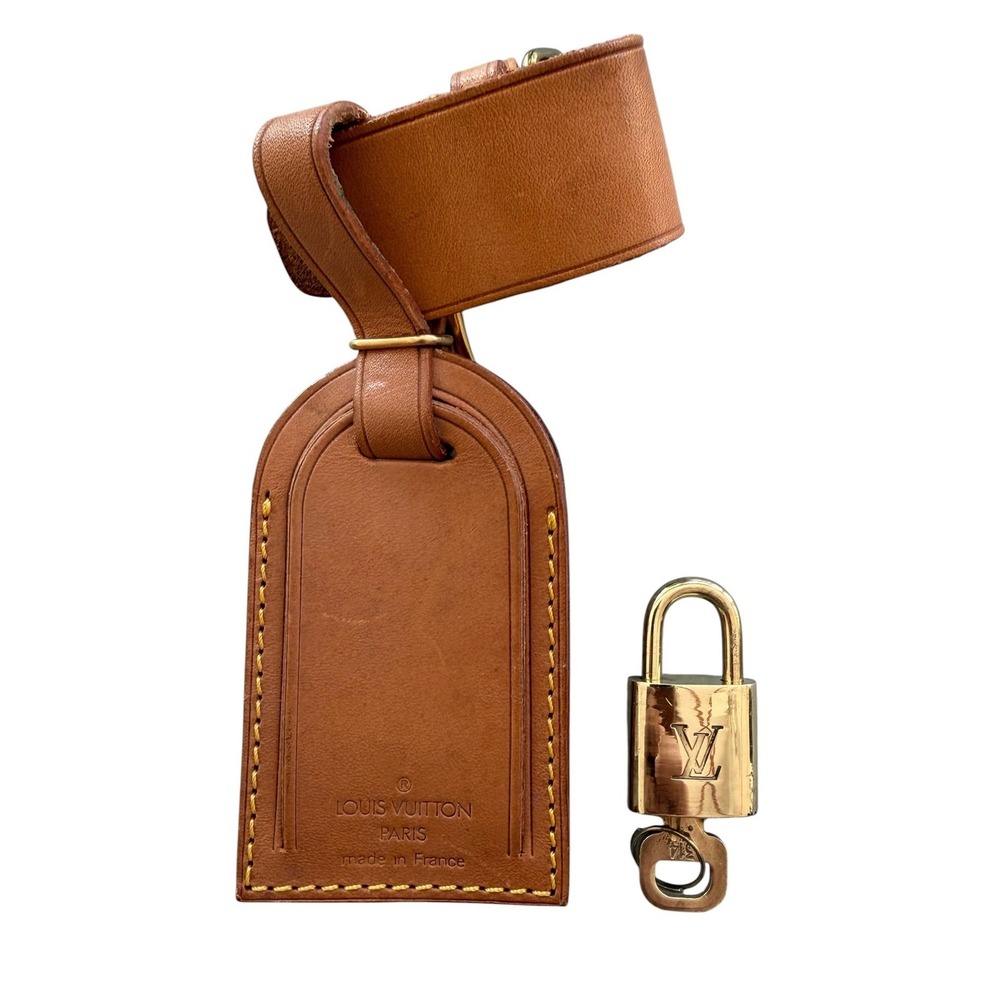 Louis Vuitton Vachetta Leather Luggage Tag Brass Lock & Key Set #314